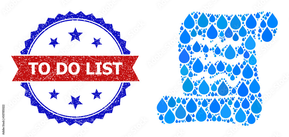 Poster vector mosaic scribble page roll, and bicolor unclean to do list seal stamp. scribble page roll mosa