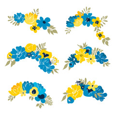 Fototapeta na wymiar Flower wreaths. Blue-yellow. Framework. Flat vector illustration. Isolated.