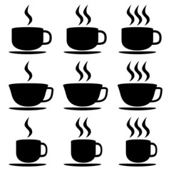 Obraz premium Cups of coffee silhouettes. Hot drinks. Vector icons set.