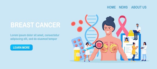 Breast cancer. Doctor Mammologist consult woman patient. Breast ultrasound and mammography, diagnostic of oncology. Examination in the clinic, medical diagnosis. Vector design