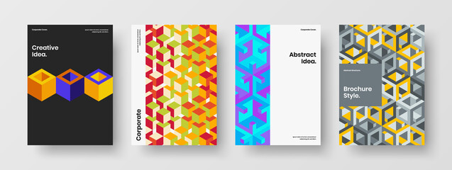 Amazing magazine cover vector design concept composition. Bright mosaic pattern annual report layout collection.