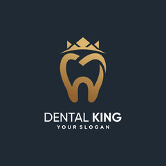 Dental king logo icon with modern crown concept design Premium Vector