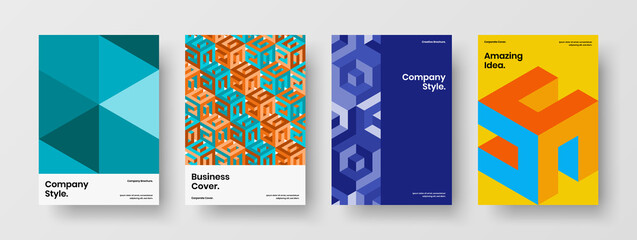 Modern company identity vector design illustration bundle. Colorful geometric tiles annual report template collection.