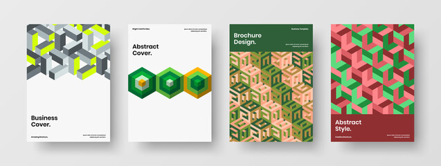 Creative geometric hexagons booklet illustration composition. Amazing handbill design vector layout bundle.