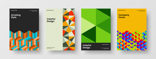 Unique placard vector design layout collection. Isolated mosaic shapes company identity concept composition.