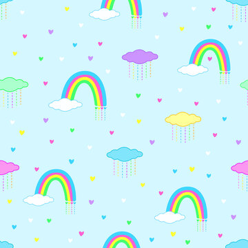 sky seamless pattern. rainbow sky pattern. rainy days pattern. cloud pattern. good for fabric, wallpaper, background, backdrop, fashion, etc.