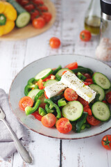 Traditional Greek salad on the plate