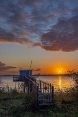 Obraz premium Traditional fishing hut on river Gironde, Bordeaux, Aquitaine, France