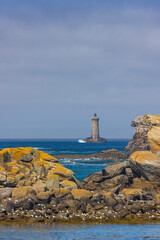 Coast with Phare du Four near Argenton in Brittany, France