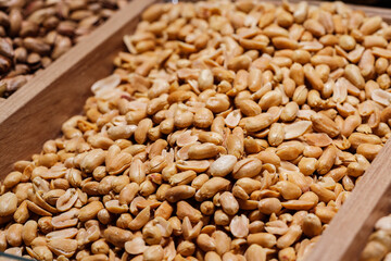 Close-up of assorted nuts on market counter
