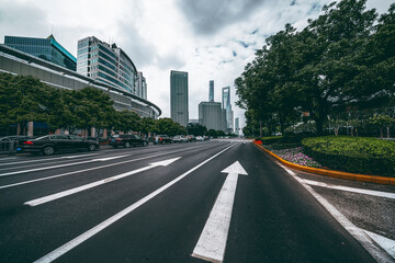 highway transportation and the high-rise building unde in the blue sky.