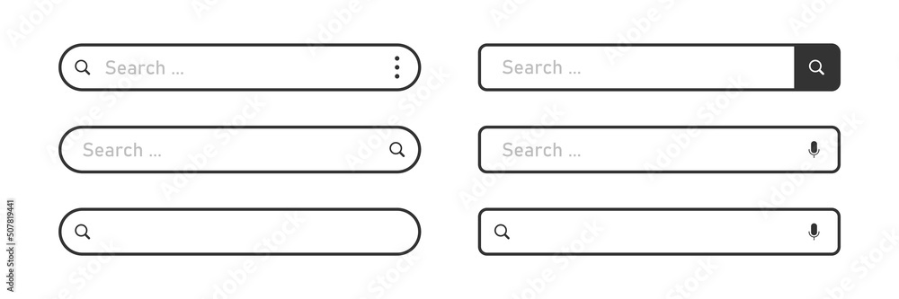 Poster search bar for ui, design and web site. navigation bar icon. collection of search form templates for