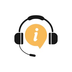Headphones information sign icon. Help or call center icon. Vector illustration.