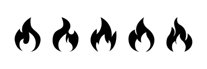 Fire flames set icon isolated on white background. Fire flame silhouette. Vector illustration.