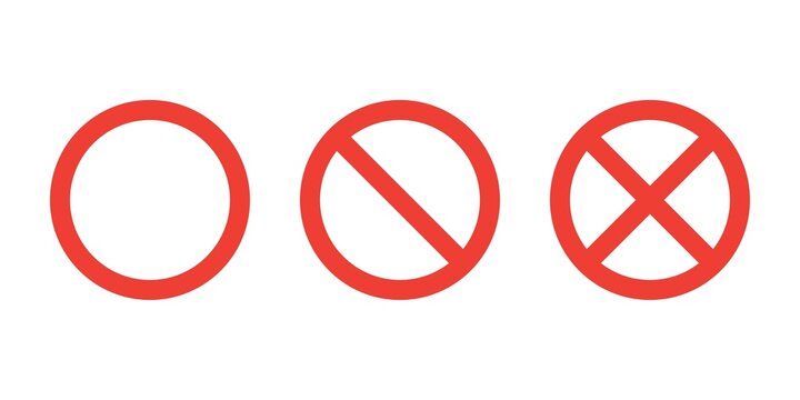 No sign red prohibition sign icon set. . Isolated on white background. NO symbol. Vector illustration.