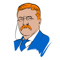 Theodore Roosevelt vector drawing with colored surfaces - obrazy, fototapety, plakaty