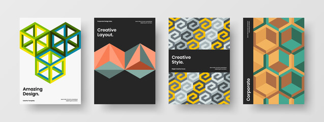 Fototapeta premium Colorful geometric pattern corporate cover illustration bundle. Clean banner design vector layout collection.