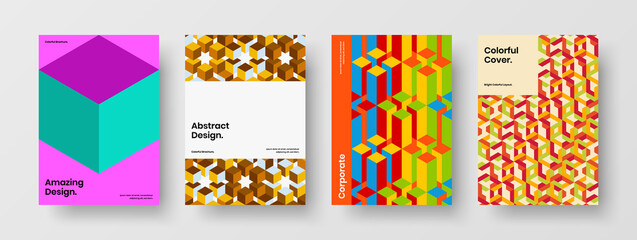 Amazing mosaic hexagons banner illustration set. Creative company cover A4 vector design concept composition.