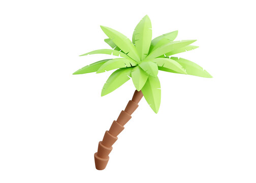 Palm tree 3d render - tropical plant with green leaves and brown trunk for beach vacation and summer travel concept.