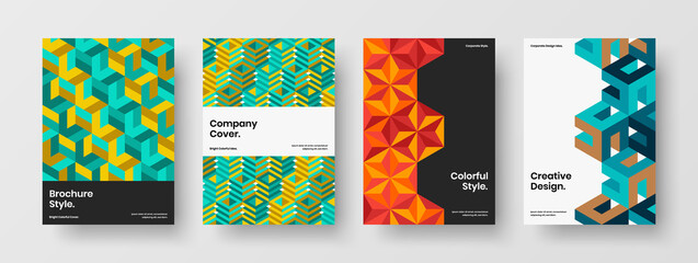 Minimalistic geometric pattern poster concept collection. Isolated presentation design vector layout bundle.