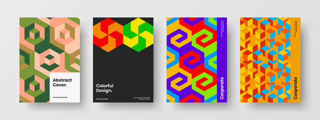 Clean company cover vector design illustration collection. Trendy geometric shapes handbill concept bundle.