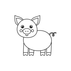 Vector illustration of black and white pig on white background.