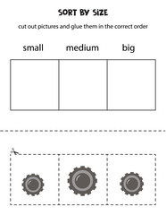 Sort rubber tires by size. Educational worksheet for kids.