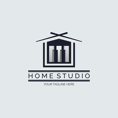 Home Studio Piano tuts music studio letter M logo design template for brand or company and other