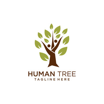 Human and tree logo icon with modern concept design Premium Vector