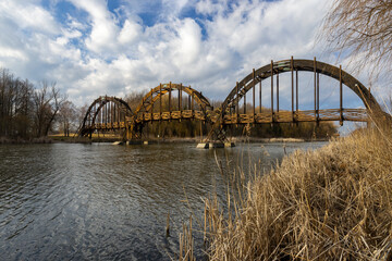 Wooden bridge in Balaton-felvideki nature reserve, Kis-Balaton, Transdanubia, Hungary