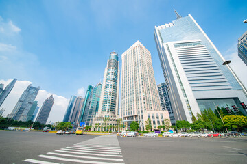 Fototapeta na wymiar Buildings and roads in Shanghai Business District, China