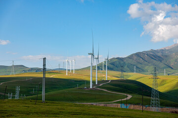 The wind turbine is on the hill
