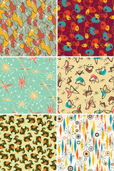 Fototapeta na wymiar Atomic fifties sixties fabric wallpaper vector seamless pattern collection