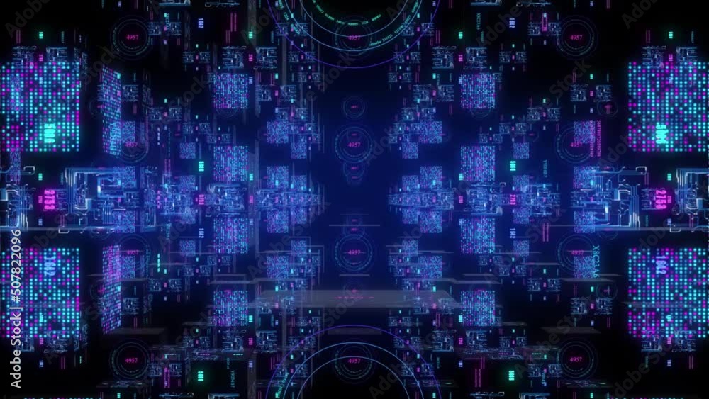Wall mural technological abstract futuristic background moving in big data digital cyberspace