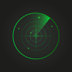 Abstract green radar with targets. Radar display icon