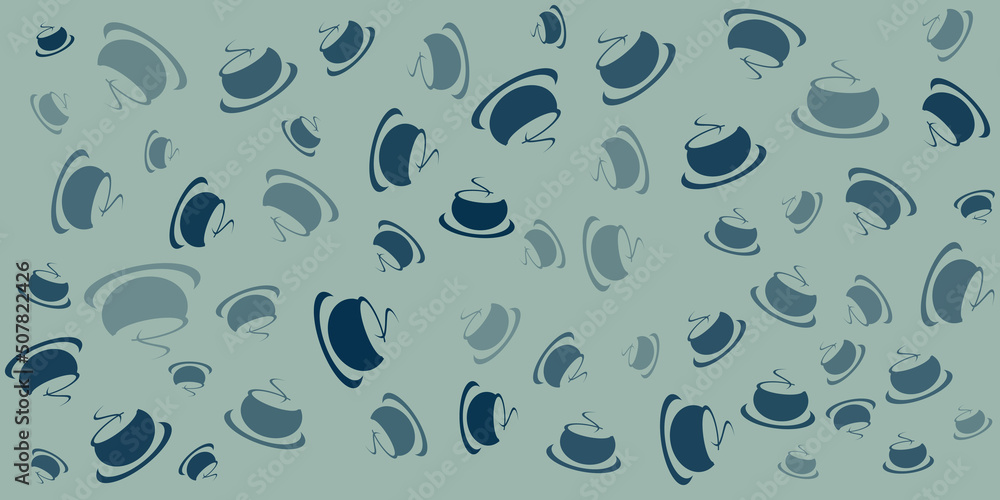 Poster blue and grey coffee cup or soup bowl icons pattern of various sizes and orientation on wide scale b