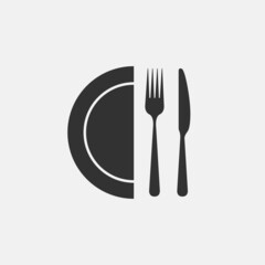 Cutlery icon. Fork, knife, plate. Restaurant business concept. Cafe or restaurant symbol. Vector illustration.