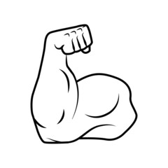 Strong arm, bicep icon. Strong, muscular arm. Bodybuilding, powerlifting. Sports symbol. Sports logo. Vector illustration.