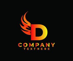 Letter D with Wing Logo. flame or fire gradient color logo.