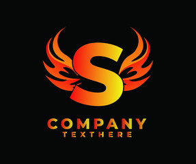 Letter S with Wing Logo. flame or fire gradient color logo.