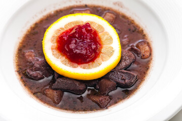 venison goulash with lemon and cranberries
