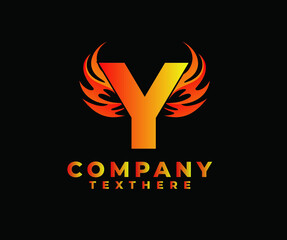 Letter Y with Wing Logo. flame or fire gradient color logo.