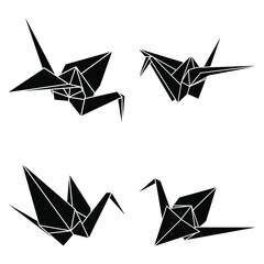 Set of origami crane vector silhouette illustration icon isolated on white background. Japanese traditional origami crane for infographic, website or app. Geometric line shape for art of folded paper.