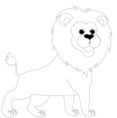 beautiful and cheerful lion. Coloring book page template for children.