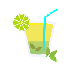 Vector mojito illustration on white background. Fresh summer cocktail with mint and lemons. For design menu, posters, websites, brochures for cafe, banners, bar.