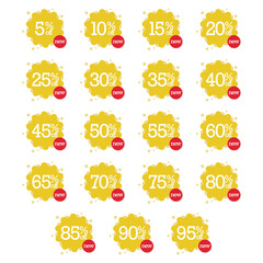 Discount icons for the sale. Yellow icon for special offer price signs. Vector graphic.