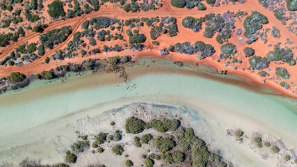 Bird eye view of Monkey Mia, and little lagoon, in Western Australia