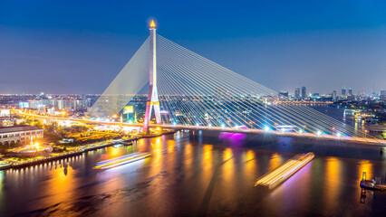 Naklejka premium night cityscape bridge of bangkok city , landscape Thailand