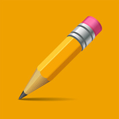 3D Pencil Icon on Orange Background. Vector