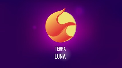 Terra luna coin Cryptocurrency Luna 3d illustration on purple banner - obrazy, fototapety, plakaty